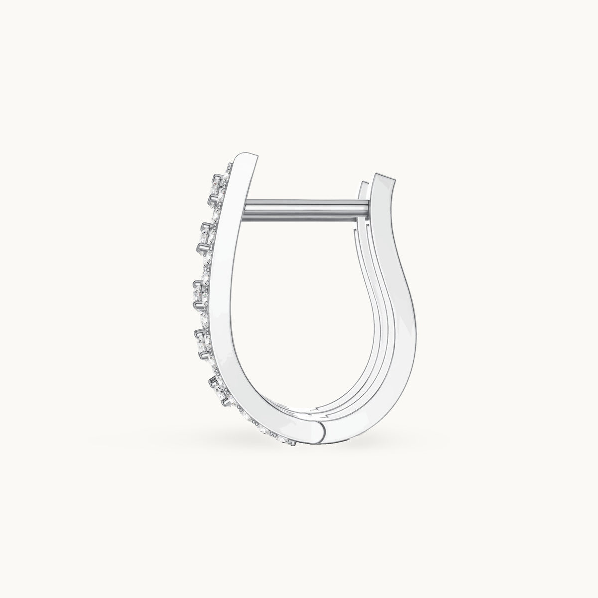 Round lab-grown diamond pavé bar huggie hoop earrings in white gold, 0.44 CT TW, view 3