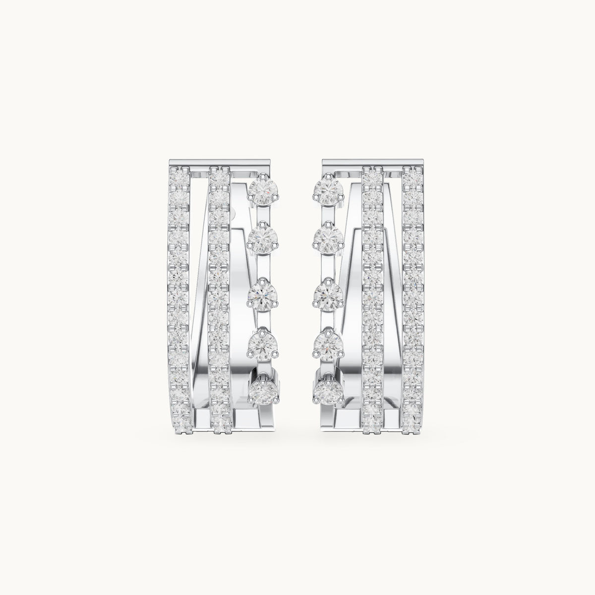 Round lab-grown diamond pavé bar huggie hoop earrings in white gold, 0.44 CT TW, view 4