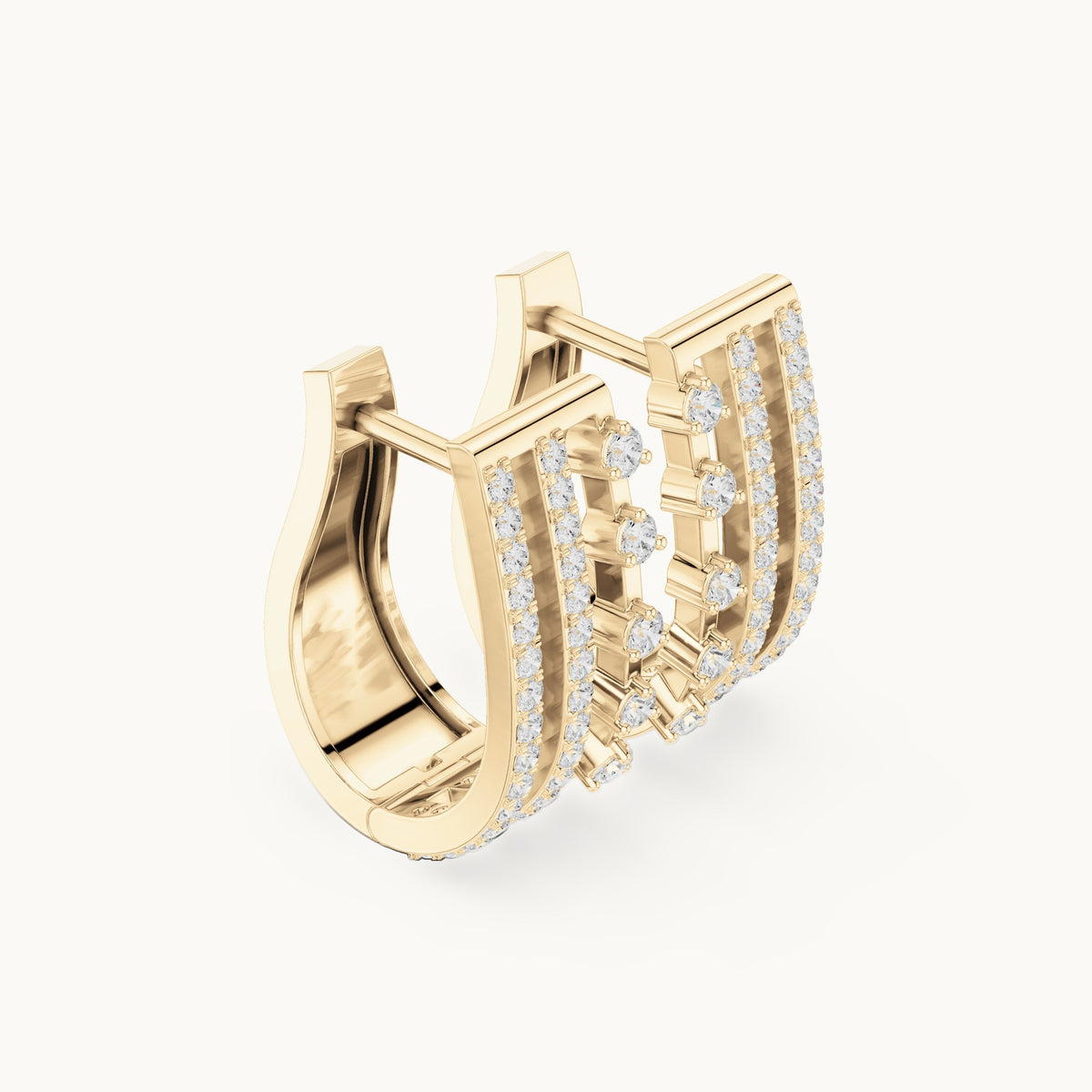 Round lab-grown diamond pavé bar huggie hoop earrings in yellow gold, 0.44 CT TW, view 1