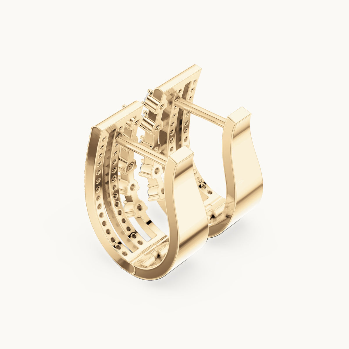 Round lab-grown diamond pavé bar huggie hoop earrings in yellow gold, 0.44 CT TW, view 2