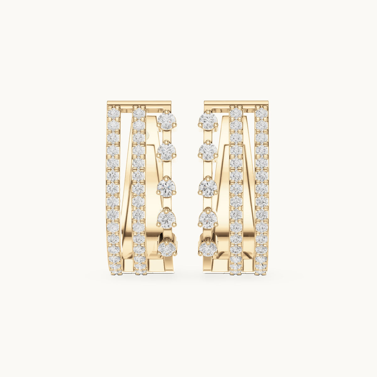 Round lab-grown diamond pavé bar huggie hoop earrings in yellow gold, 0.44 CT TW, view 4