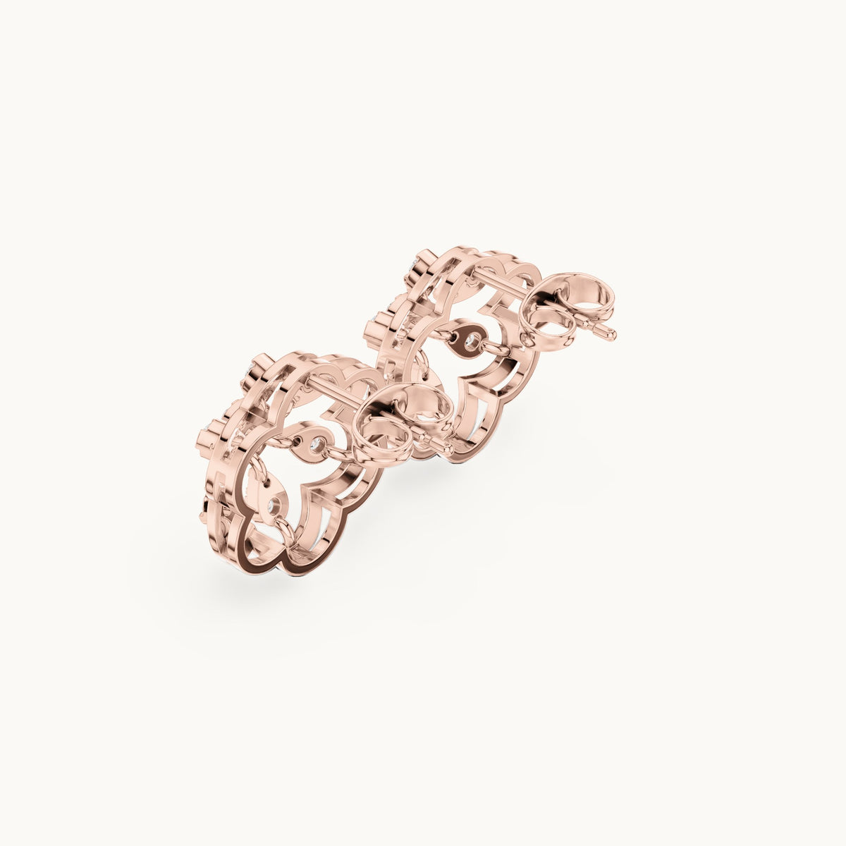 Round lab-grown diamond open flower stud earrings in rose gold, 0.592 CT TW, view 2