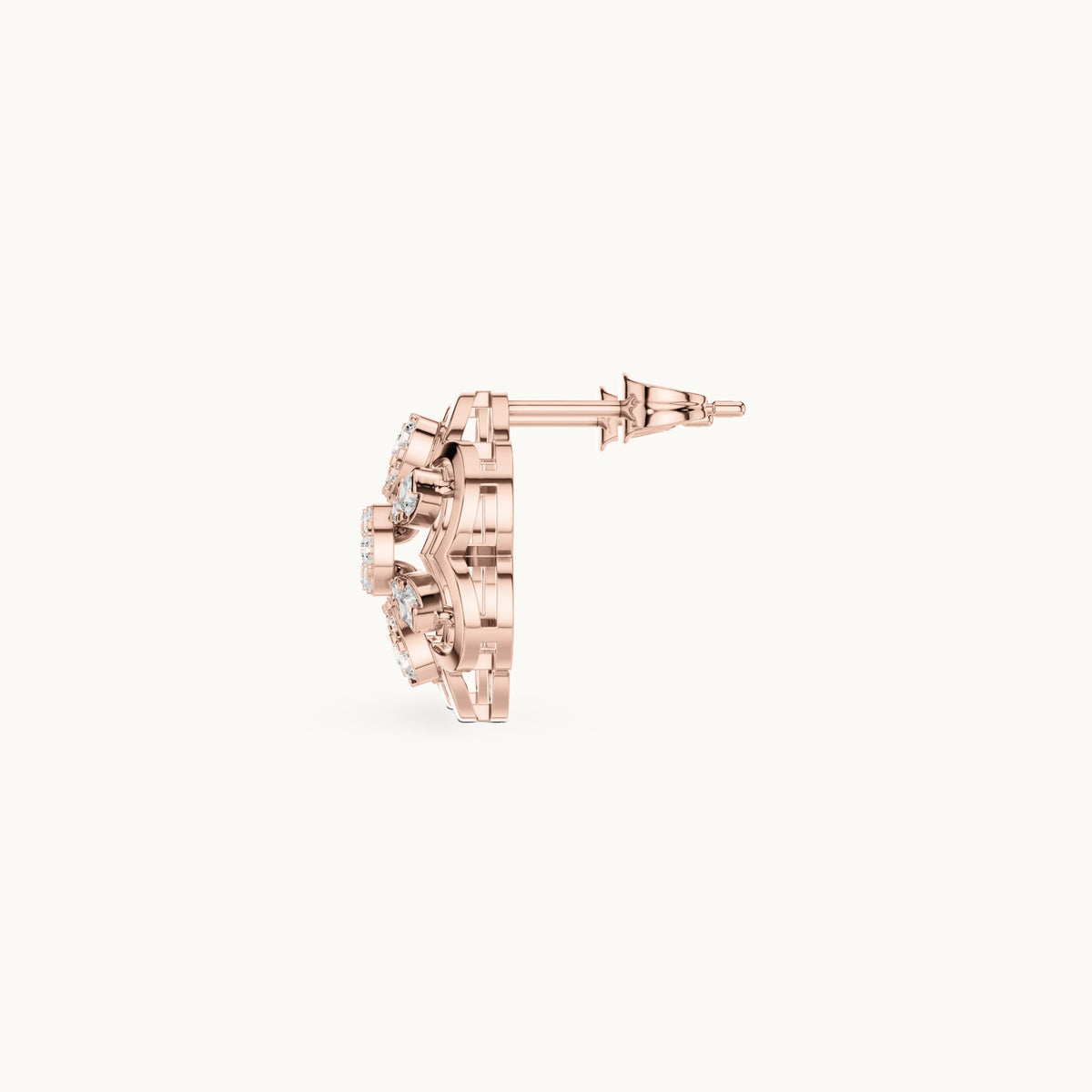 Round lab-grown diamond open flower stud earrings in rose gold, 0.592 CT TW, view 3