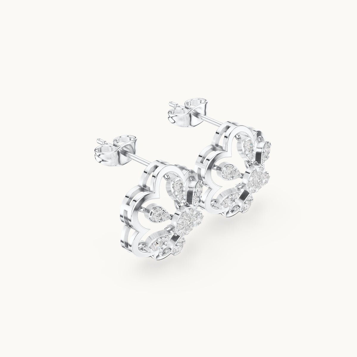 Round lab-grown diamond open flower stud earrings in white gold, 0.592 CT TW, view 1