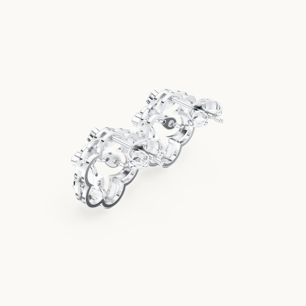Round lab-grown diamond open flower stud earrings in white gold, 0.592 CT TW, view 2