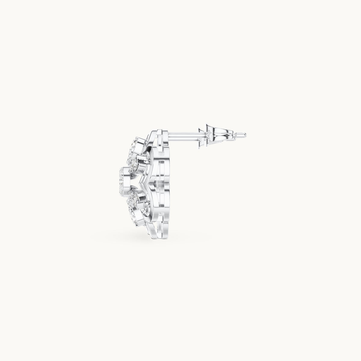 Round lab-grown diamond open flower stud earrings in white gold, 0.592 CT TW, view 3