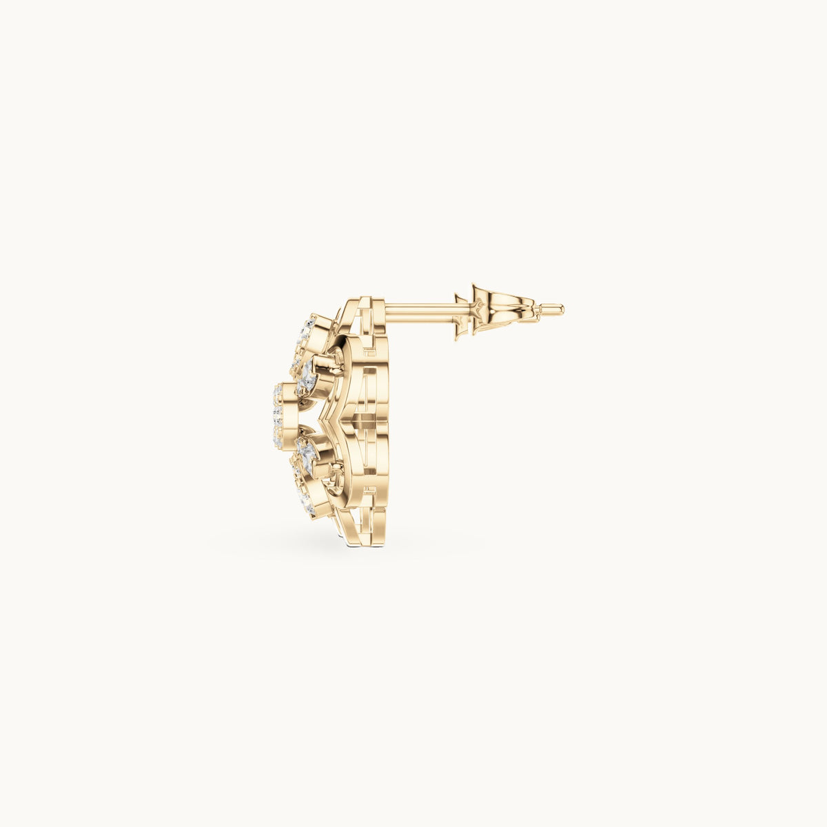 Round lab-grown diamond open flower stud earrings in yellow gold, 0.592 CT TW, view 3