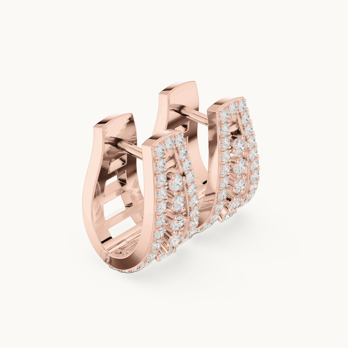 Round lab-grown diamond station huggie hoop earrings in rose gold, 0.528 CT TW, view 1