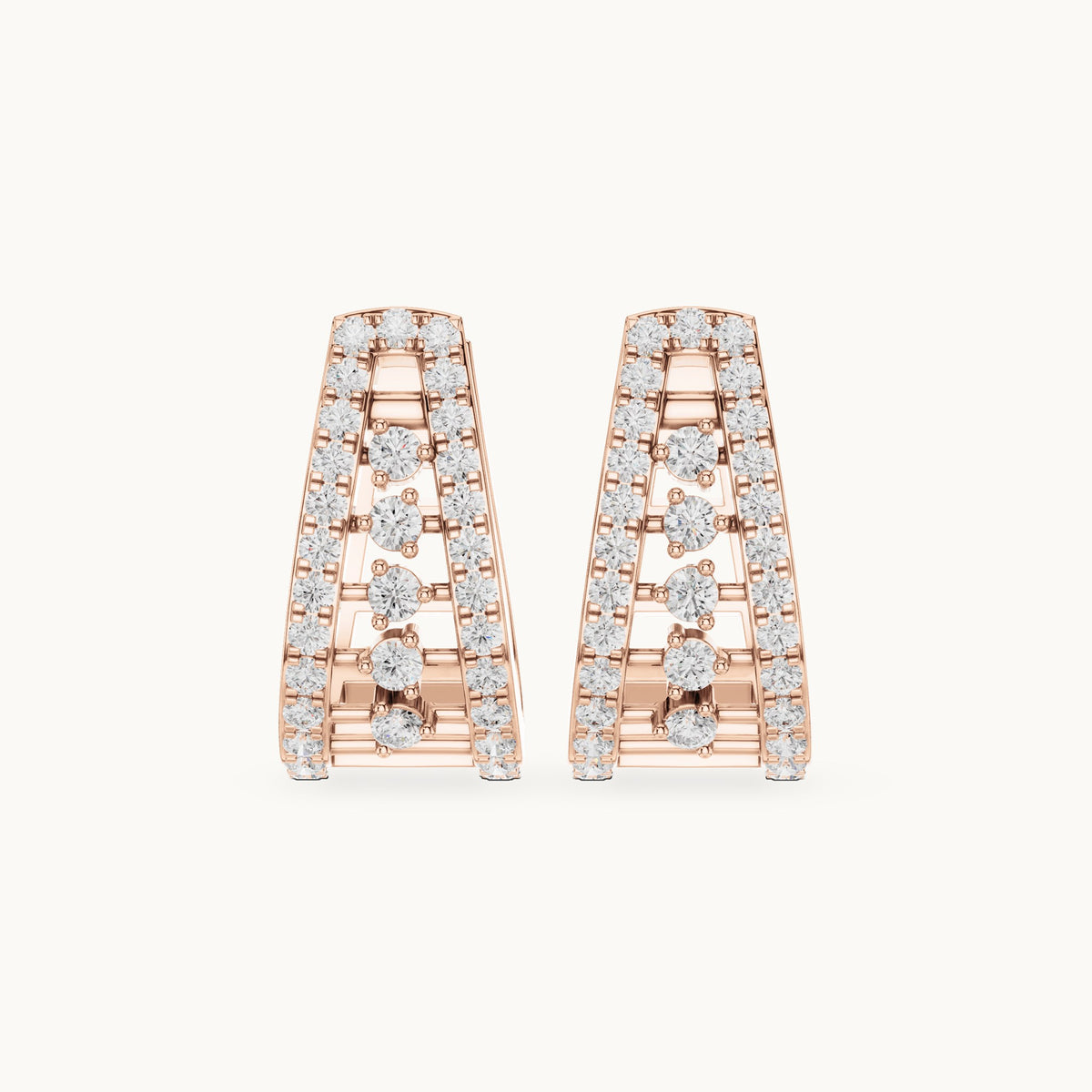 Round lab-grown diamond station huggie hoop earrings in rose gold, 0.528 CT TW, view 4