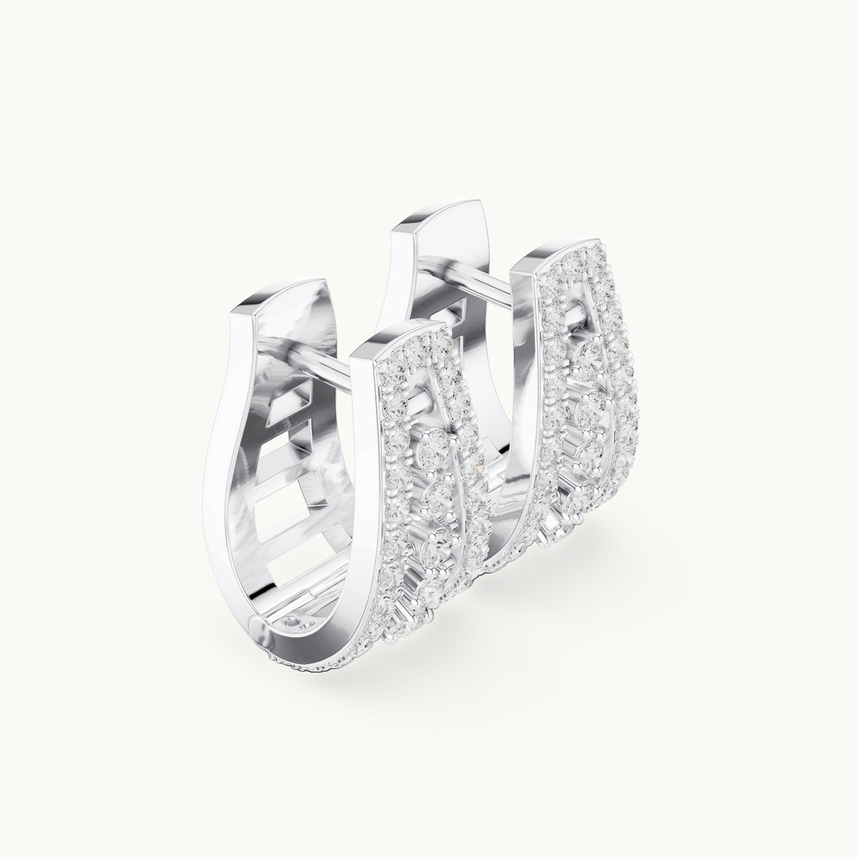 Round lab-grown diamond station huggie hoop earrings in white gold, 0.528 CT TW, view 1