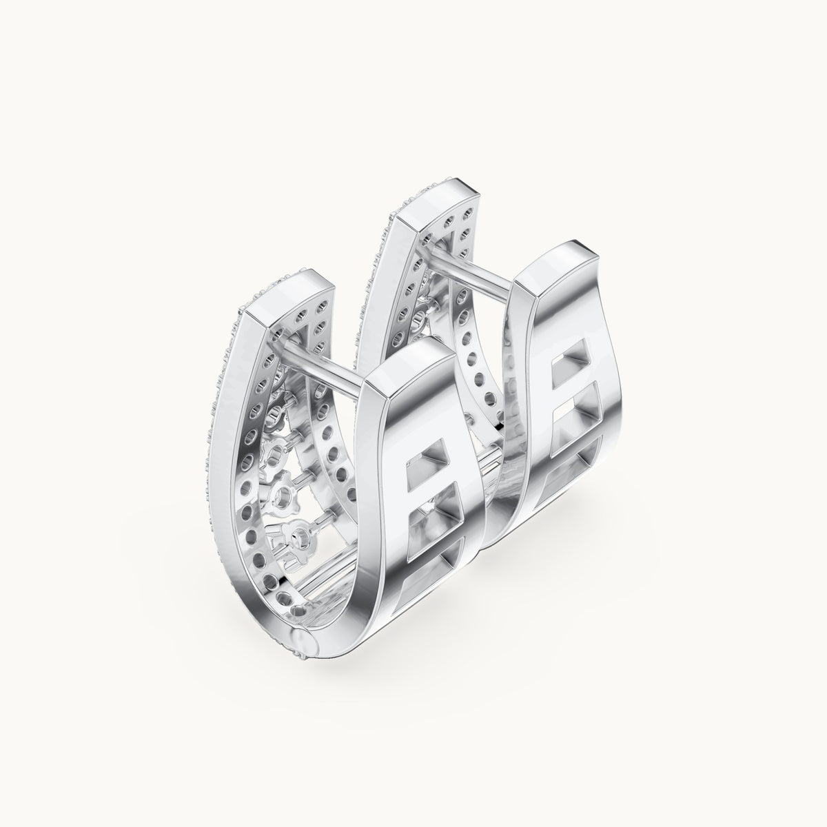 Round lab-grown diamond station huggie hoop earrings in white gold, 0.528 CT TW, view 2