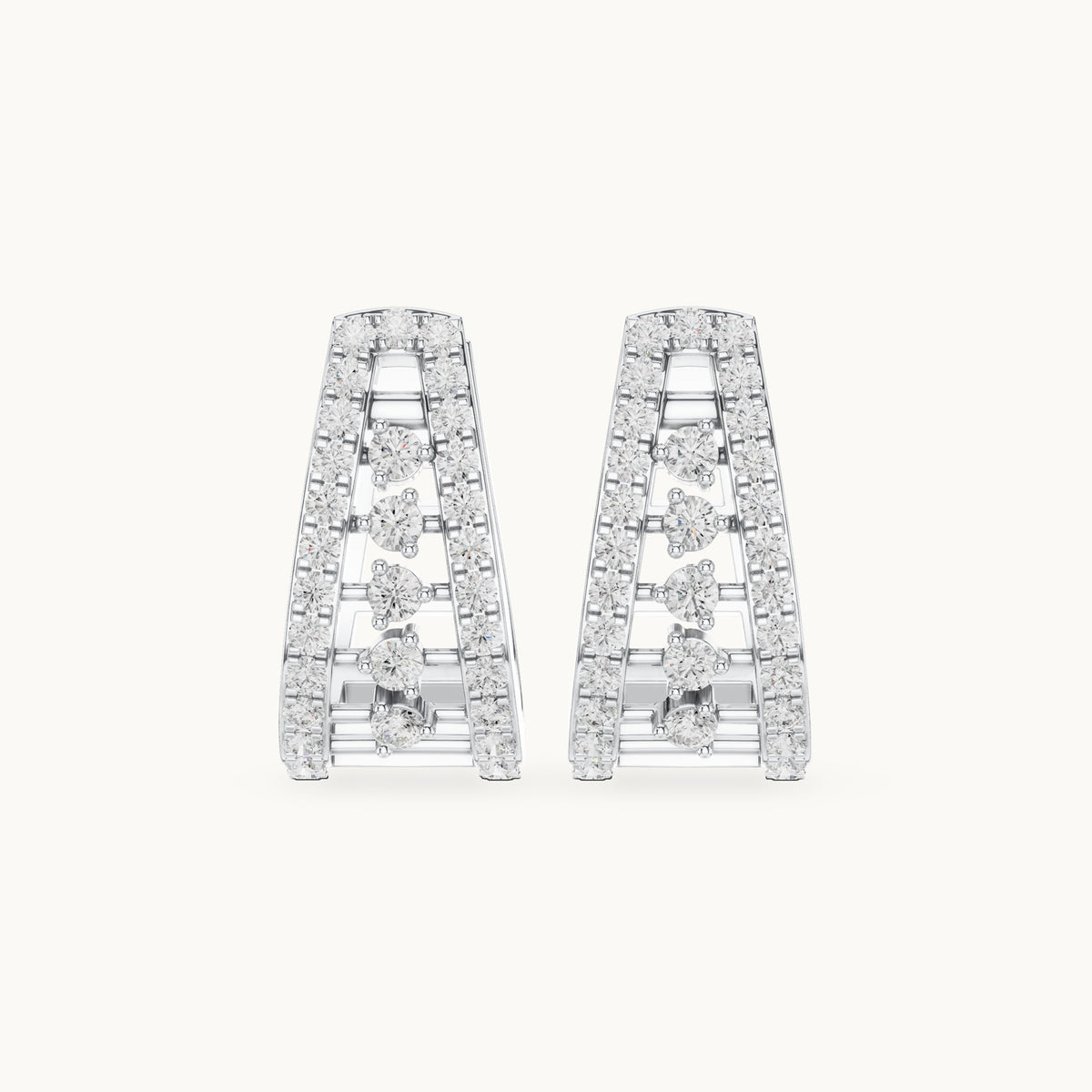 Round lab-grown diamond station huggie hoop earrings in white gold, 0.528 CT TW, view 4