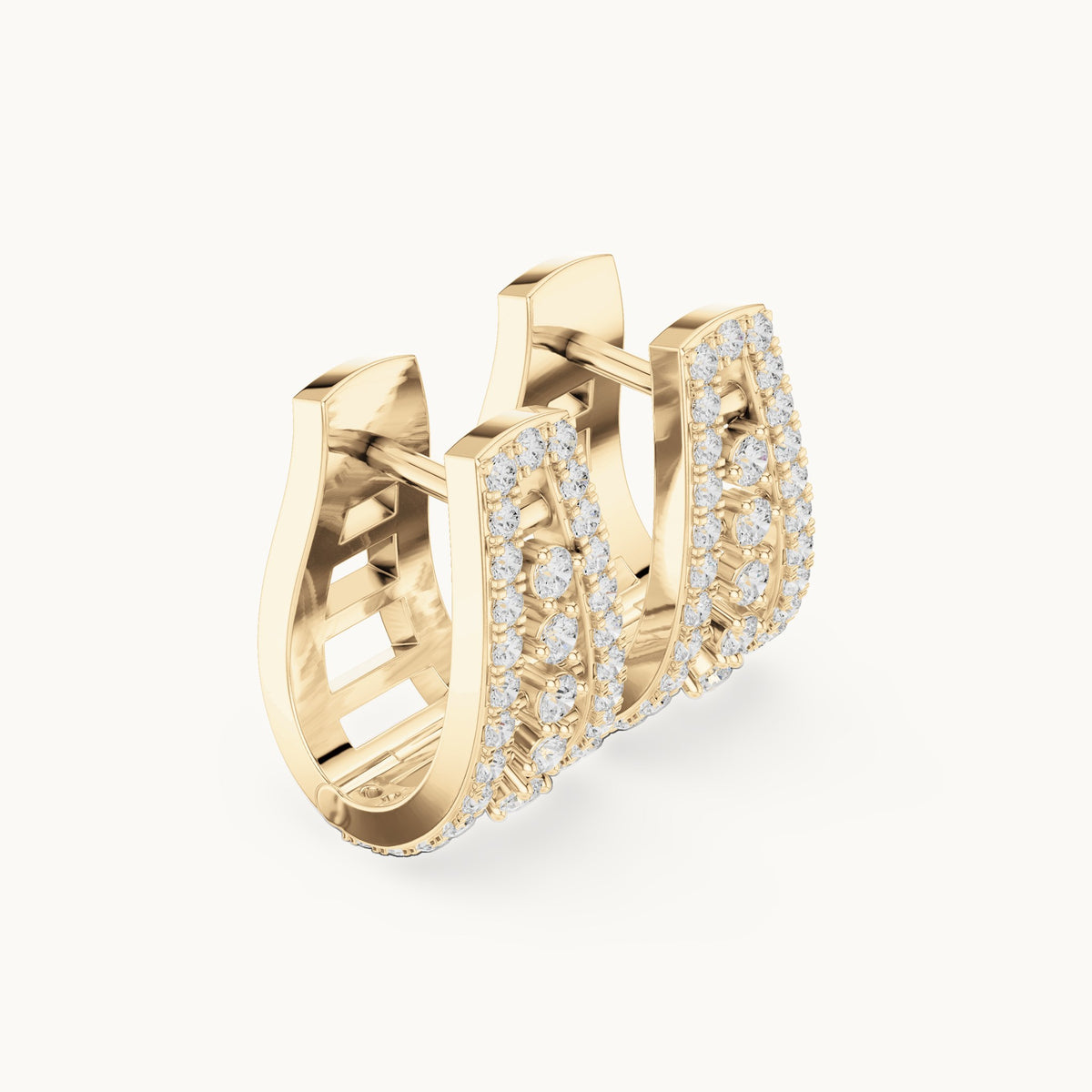 Round lab-grown diamond station huggie hoop earrings in yellow gold, 0.528 CT TW, view 1