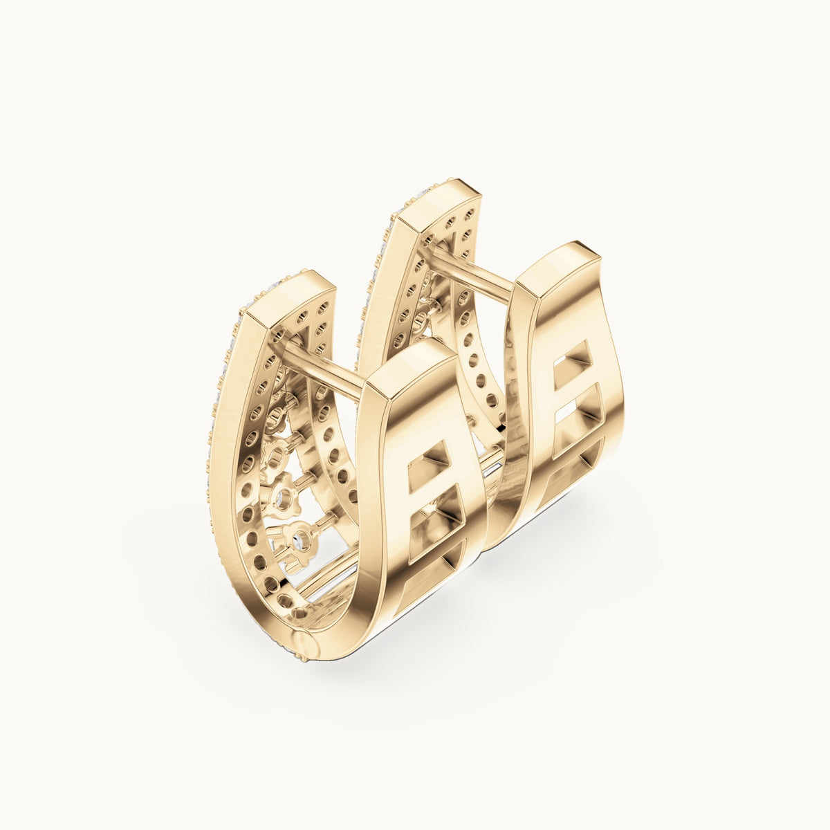 Round lab-grown diamond station huggie hoop earrings in yellow gold, 0.528 CT TW, view 2