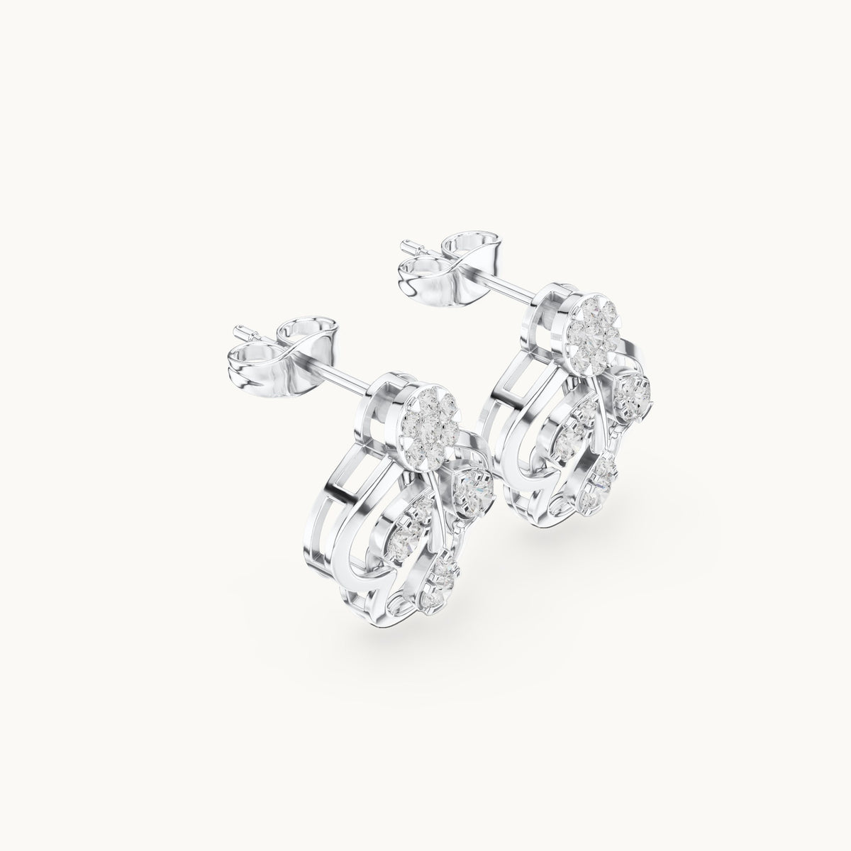Round lab-grown diamond pear-shape cluster stud earrings in white gold, 0.554 CT TW, view 1