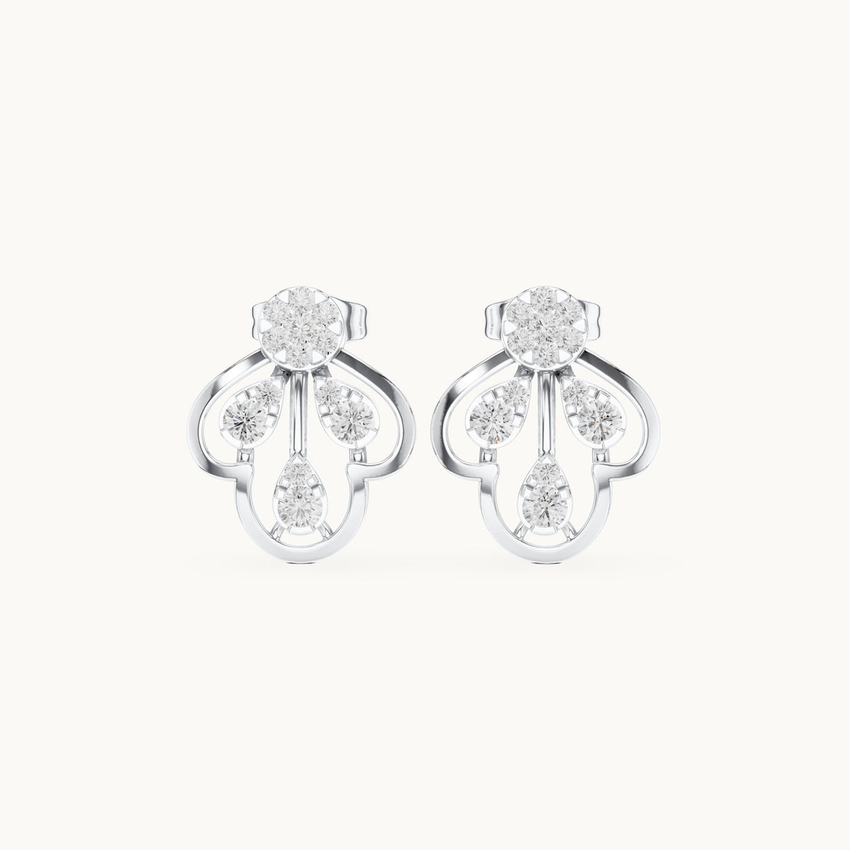 Round lab-grown diamond pear-shape cluster stud earrings in white gold, 0.554 CT TW, view 4