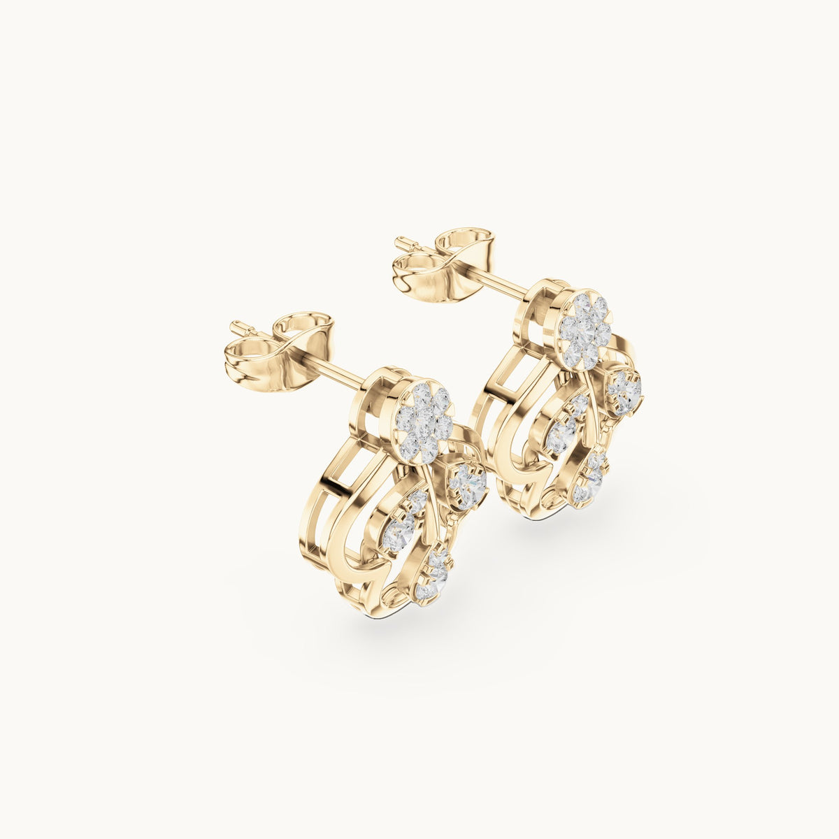 Round lab-grown diamond pear-shape cluster stud earrings in yellow gold, 0.554 CT TW, view 1