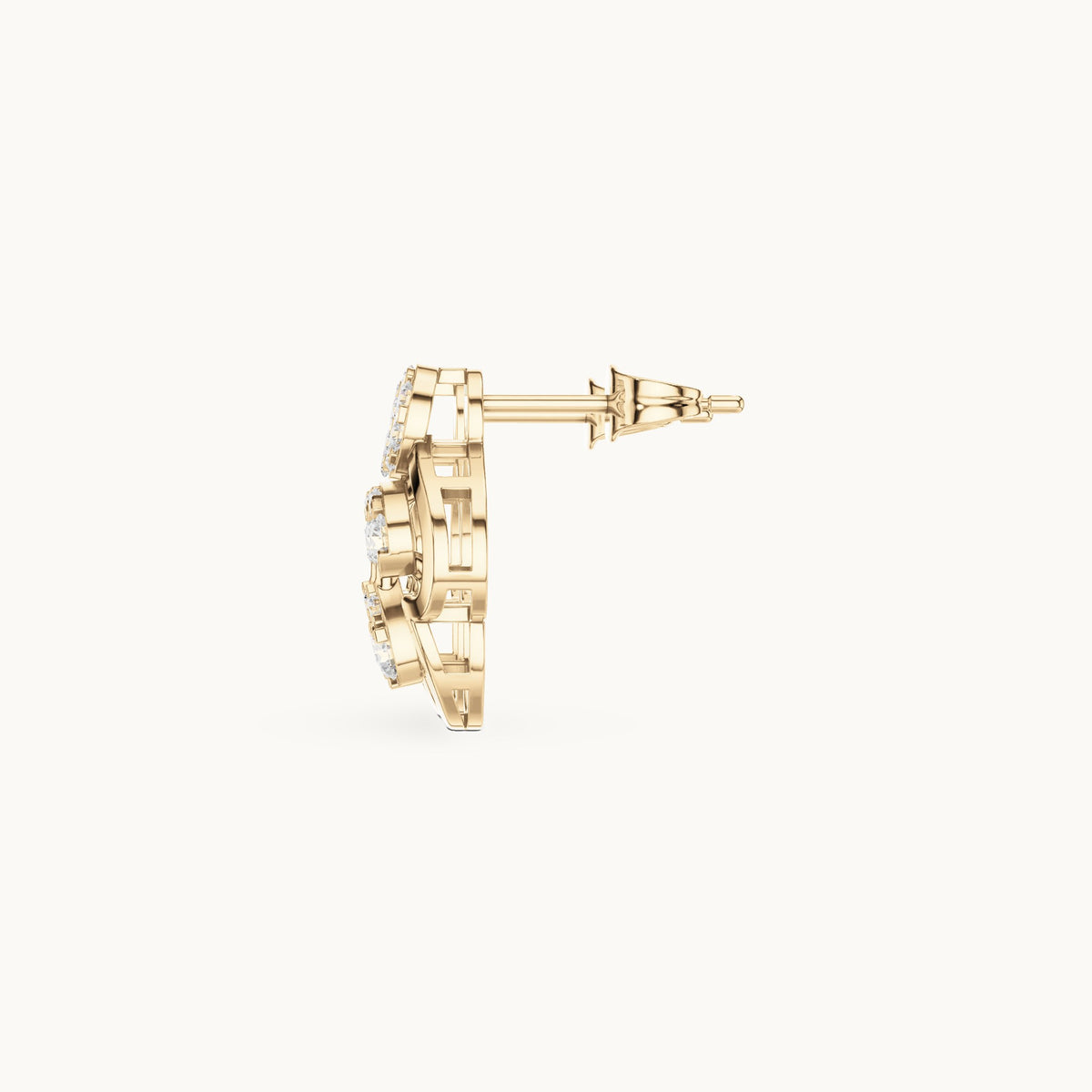 Round lab-grown diamond pear-shape cluster stud earrings in yellow gold, 0.554 CT TW, view 3