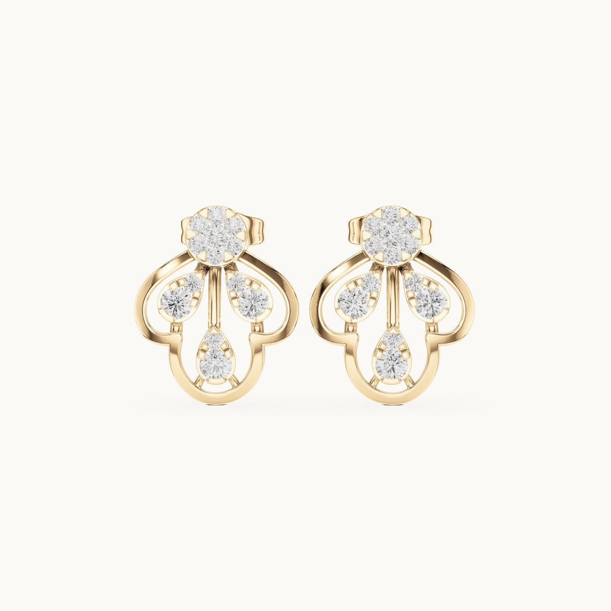 Round lab-grown diamond pear-shape cluster stud earrings in yellow gold, 0.554 CT TW, view 4