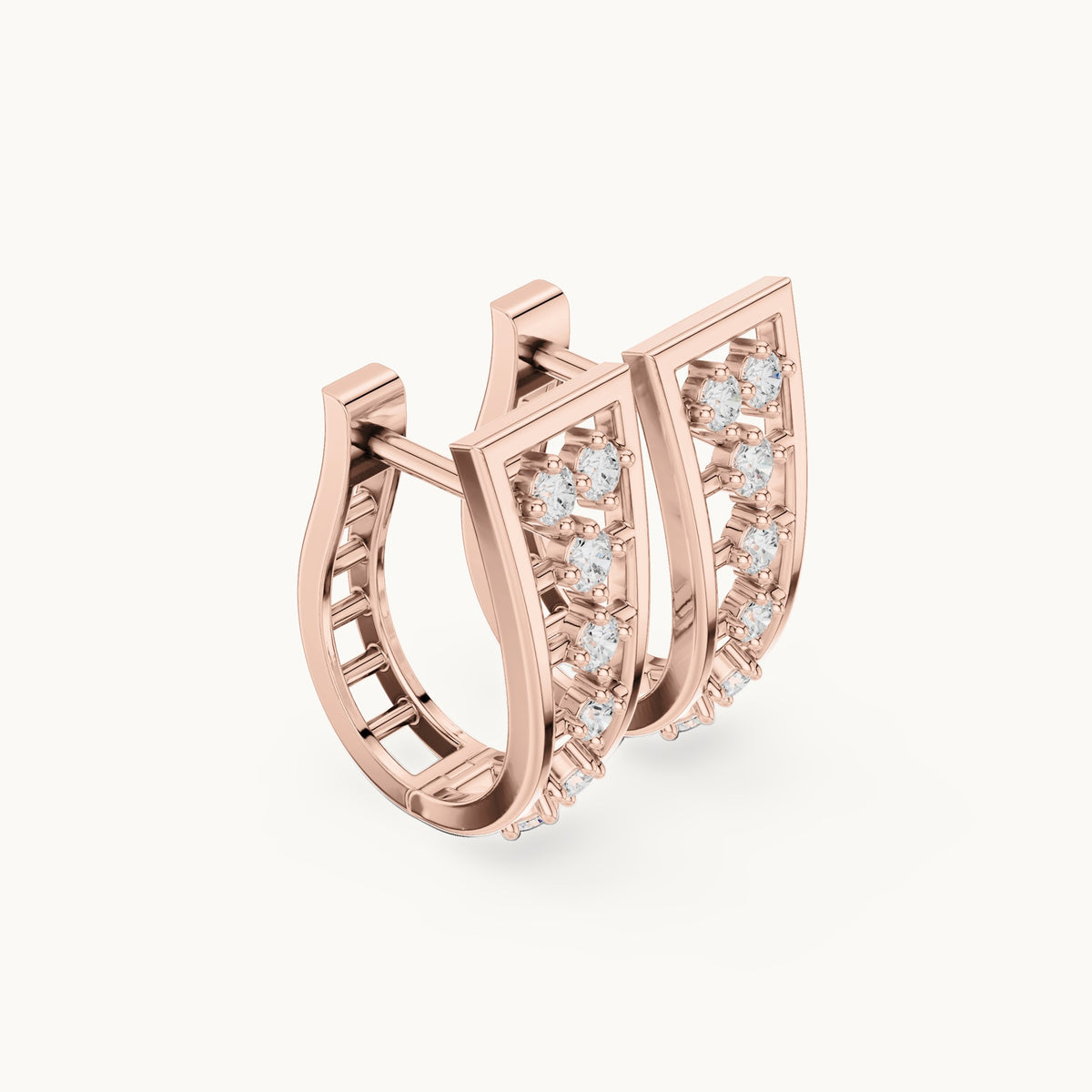 Round lab-grown diamond tapered lattice huggie hoop earrings in rose gold, 0.27 CT TW, view 1