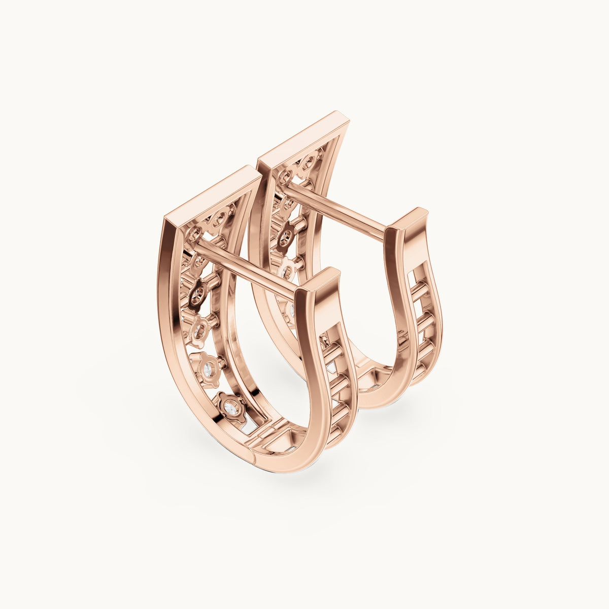 Round lab-grown diamond tapered lattice huggie hoop earrings in rose gold, 0.27 CT TW, view 2