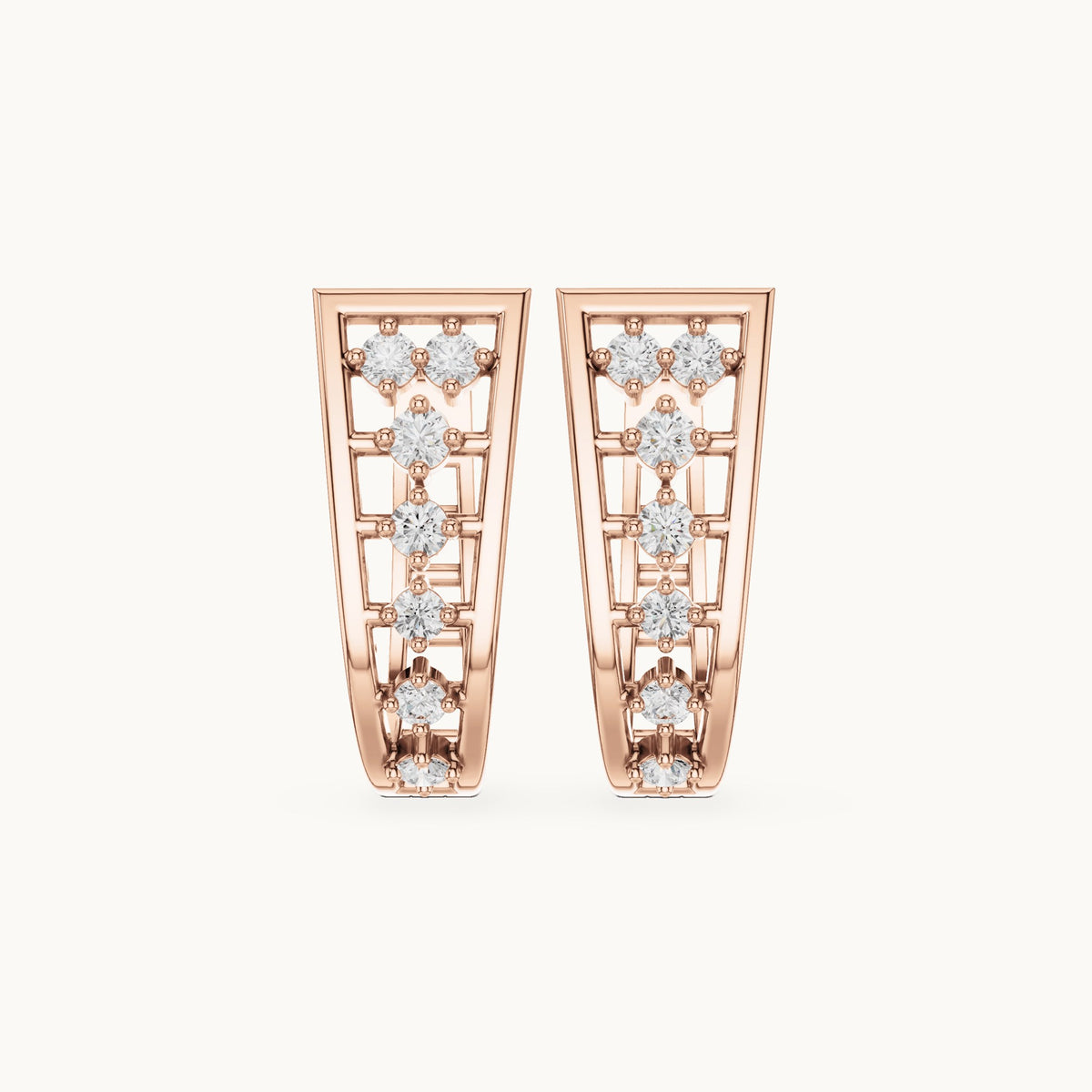 Round lab-grown diamond tapered lattice huggie hoop earrings in rose gold, 0.27 CT TW, view 4