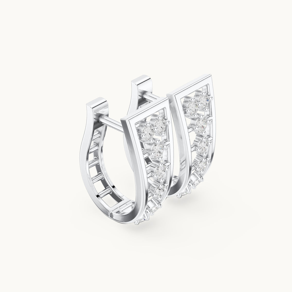 Round lab-grown diamond tapered lattice huggie hoop earrings in white gold, 0.27 CT TW, view 1