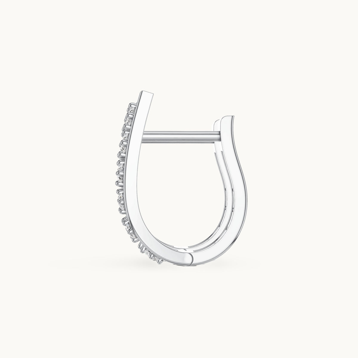 Round lab-grown diamond tapered lattice huggie hoop earrings in white gold, 0.27 CT TW, view 3