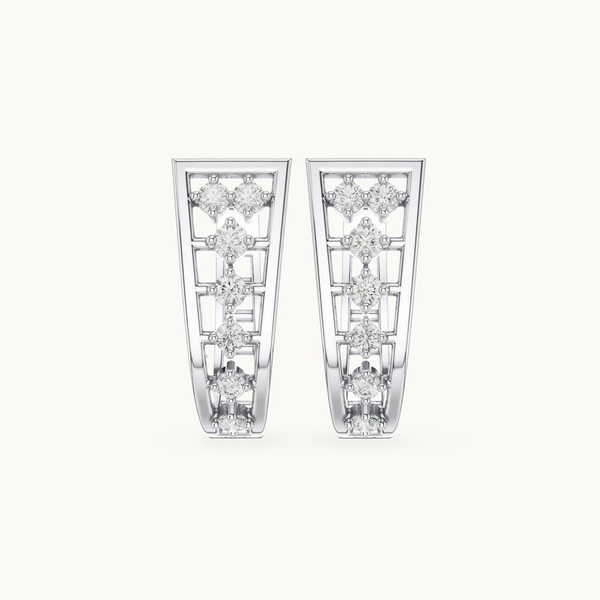 Round lab-grown diamond tapered lattice huggie hoop earrings in white gold, 0.27 CT TW, view 4