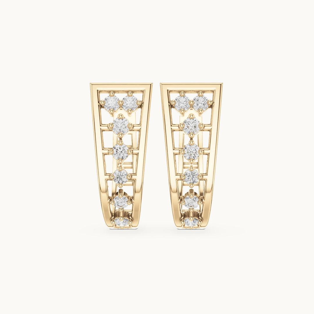 Round lab-grown diamond tapered lattice huggie hoop earrings in yellow gold, 0.27 CT TW, view 4