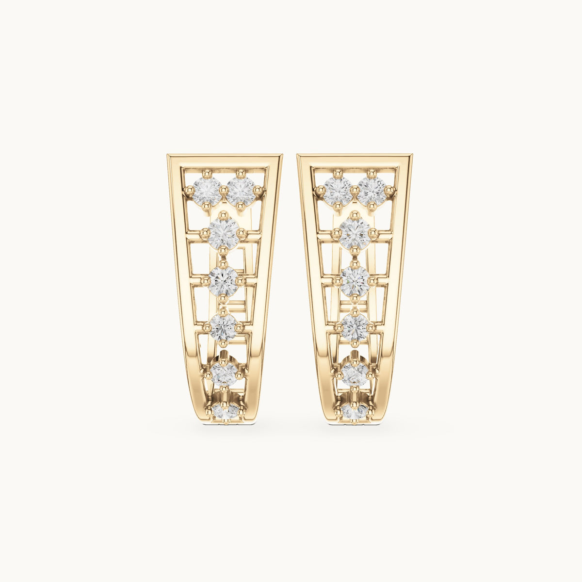 Round lab-grown diamond tapered lattice huggie hoop earrings in yellow gold, 0.27 CT TW, view 4