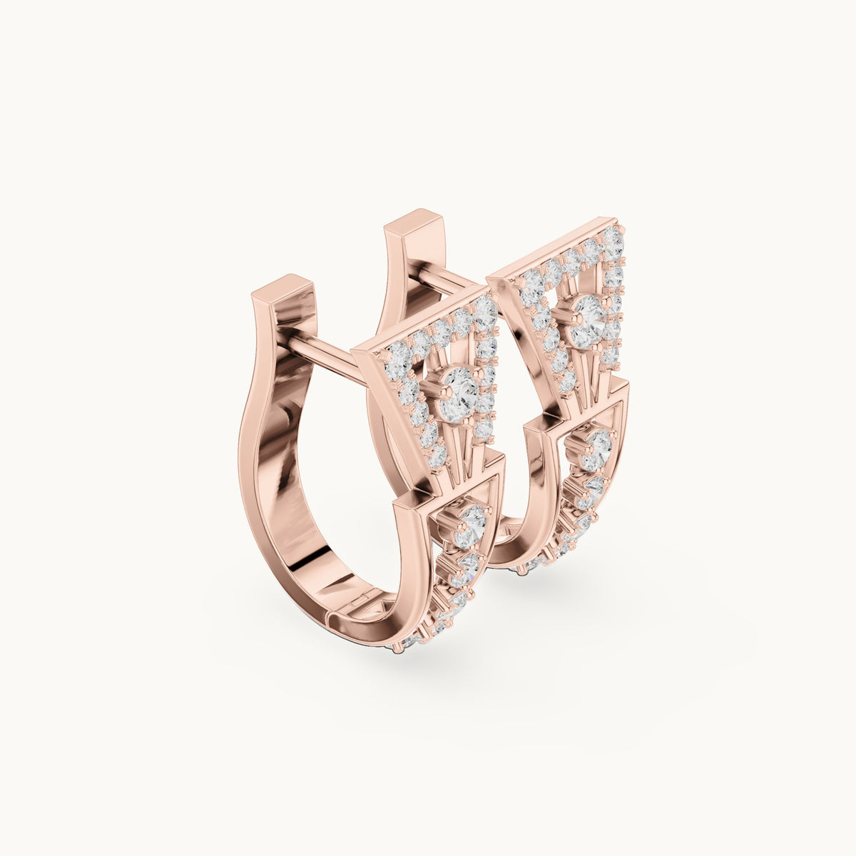 Round lab-grown diamond geometric drop huggie hoop earrings in rose gold, 0.322 CT TW, view 1