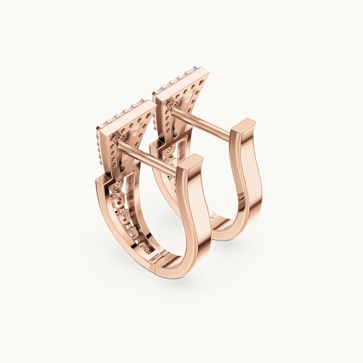 Round lab-grown diamond geometric drop huggie hoop earrings in rose gold, 0.322 CT TW, view 2