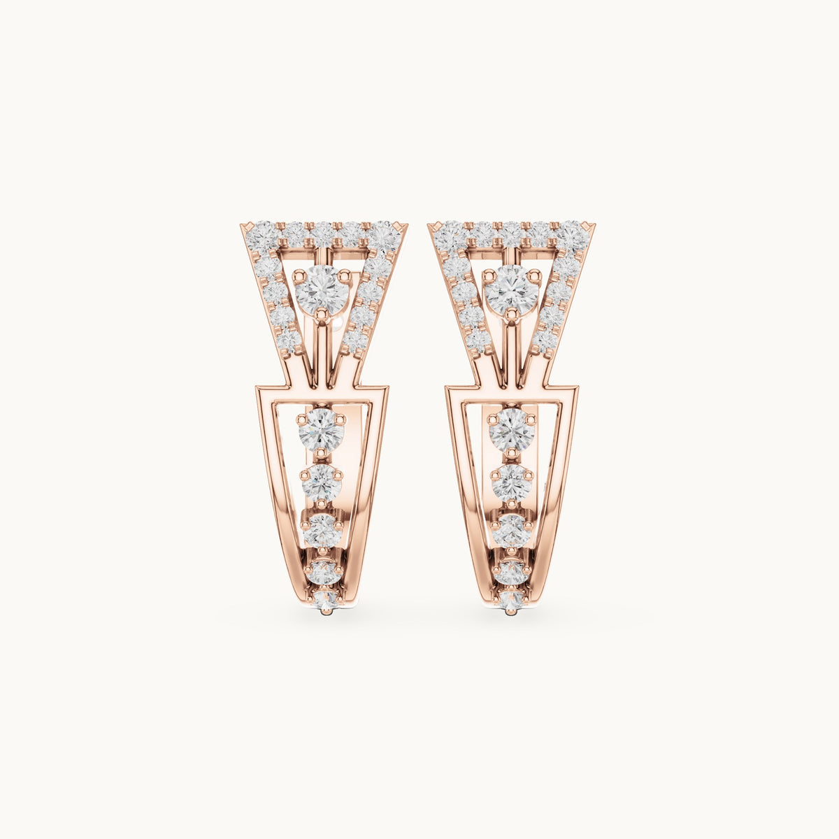 Round lab-grown diamond geometric drop huggie hoop earrings in rose gold, 0.322 CT TW, view 4