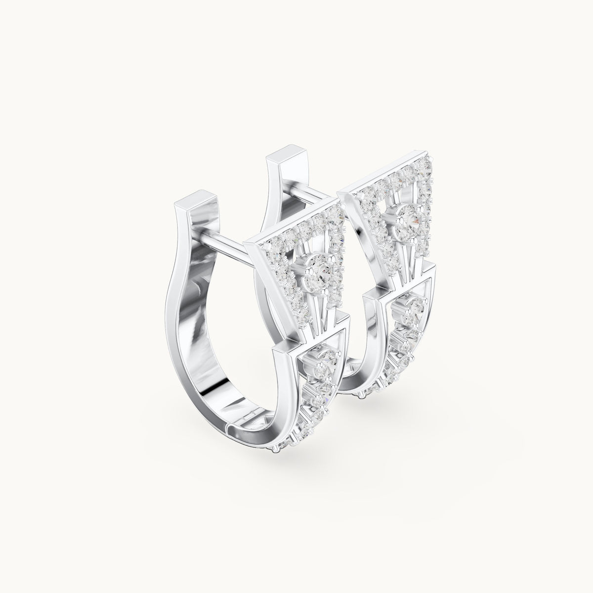 Round lab-grown diamond geometric drop huggie hoop earrings in white gold, 0.322 CT TW, view 1