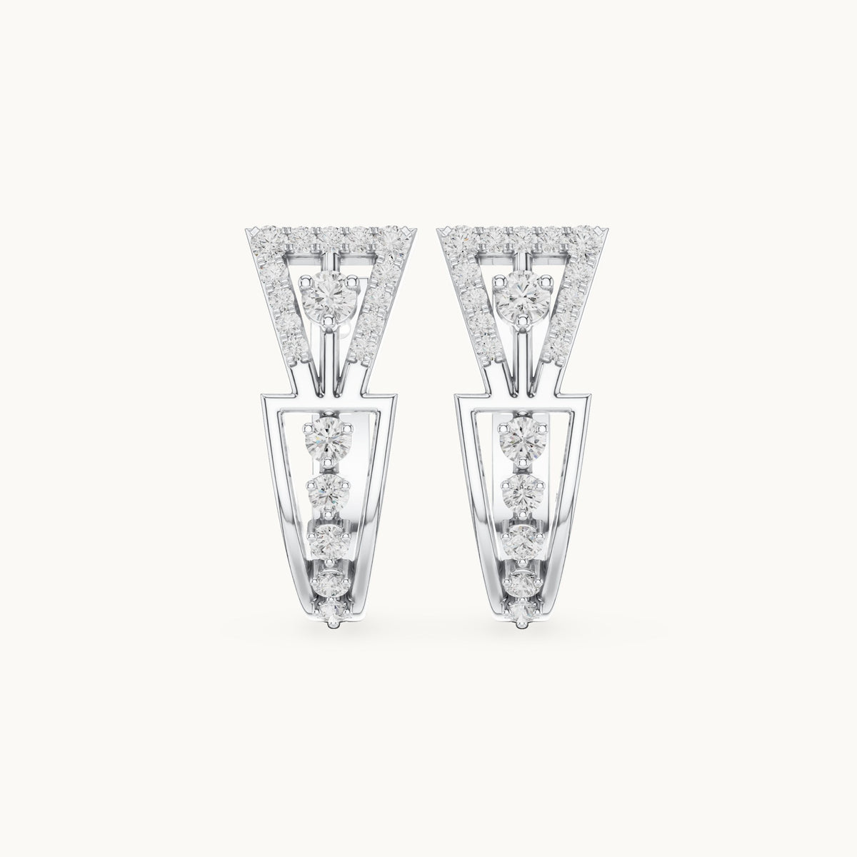 Round lab-grown diamond geometric drop huggie hoop earrings in white gold, 0.322 CT TW, view 4