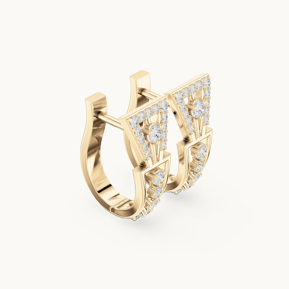 Round lab-grown diamond geometric drop huggie hoop earrings in yellow gold, 0.322 CT TW, view 1