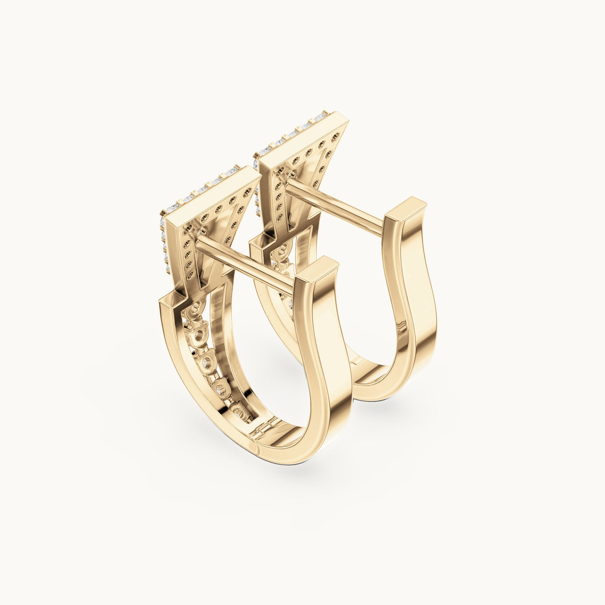 Round lab-grown diamond geometric drop huggie hoop earrings in yellow gold, 0.322 CT TW, view 2