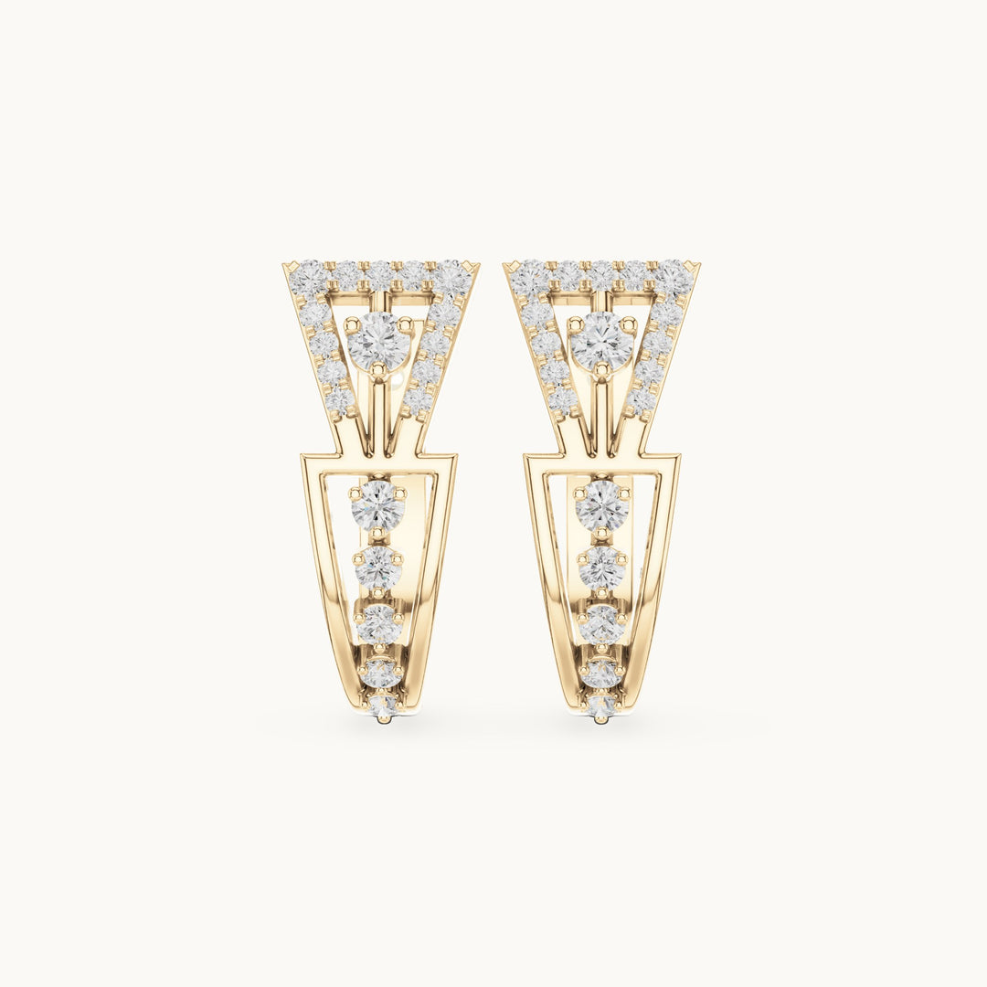 Round lab-grown diamond geometric drop huggie hoop earrings in yellow gold, 0.322 CT TW, view 4
