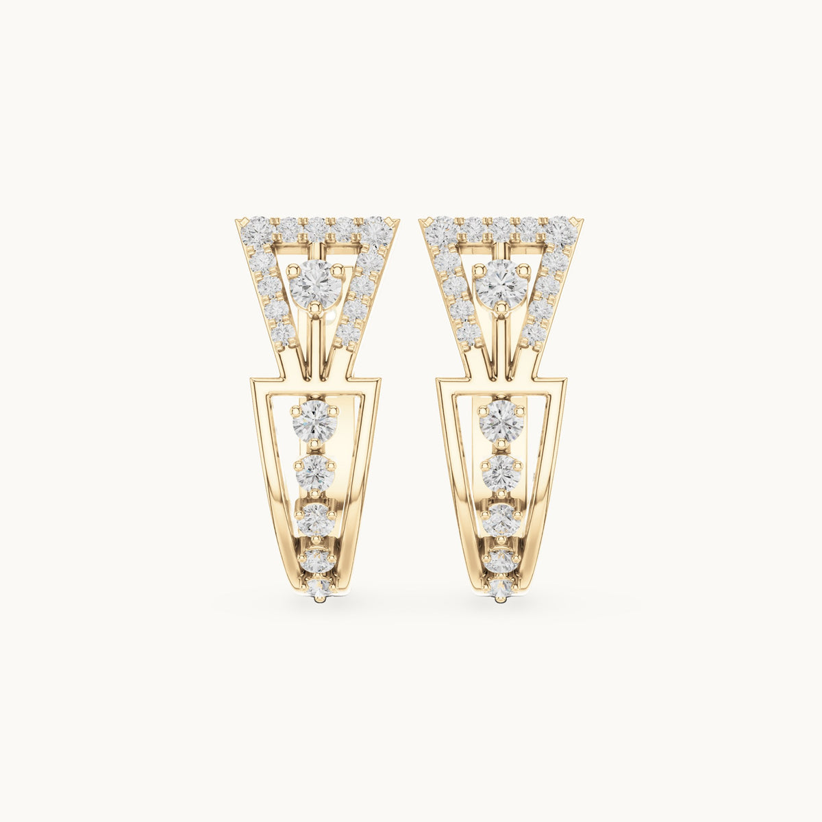 Round lab-grown diamond geometric drop huggie hoop earrings in yellow gold, 0.322 CT TW, view 4