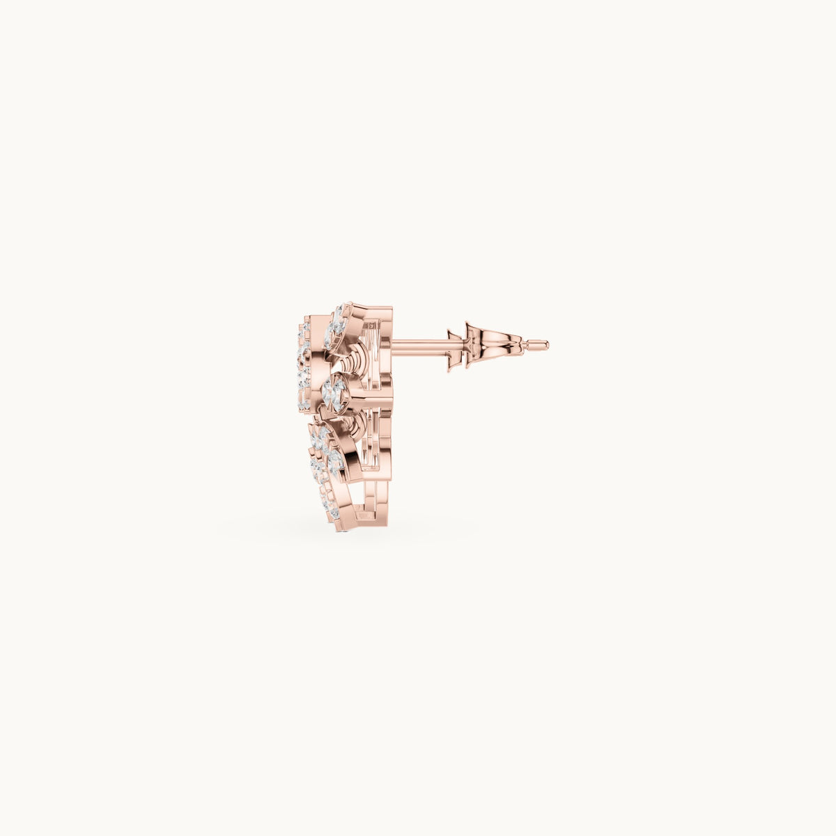 Round lab-grown diamond butterfly cluster stud earrings in rose gold, 1.28 CT TW, view 3