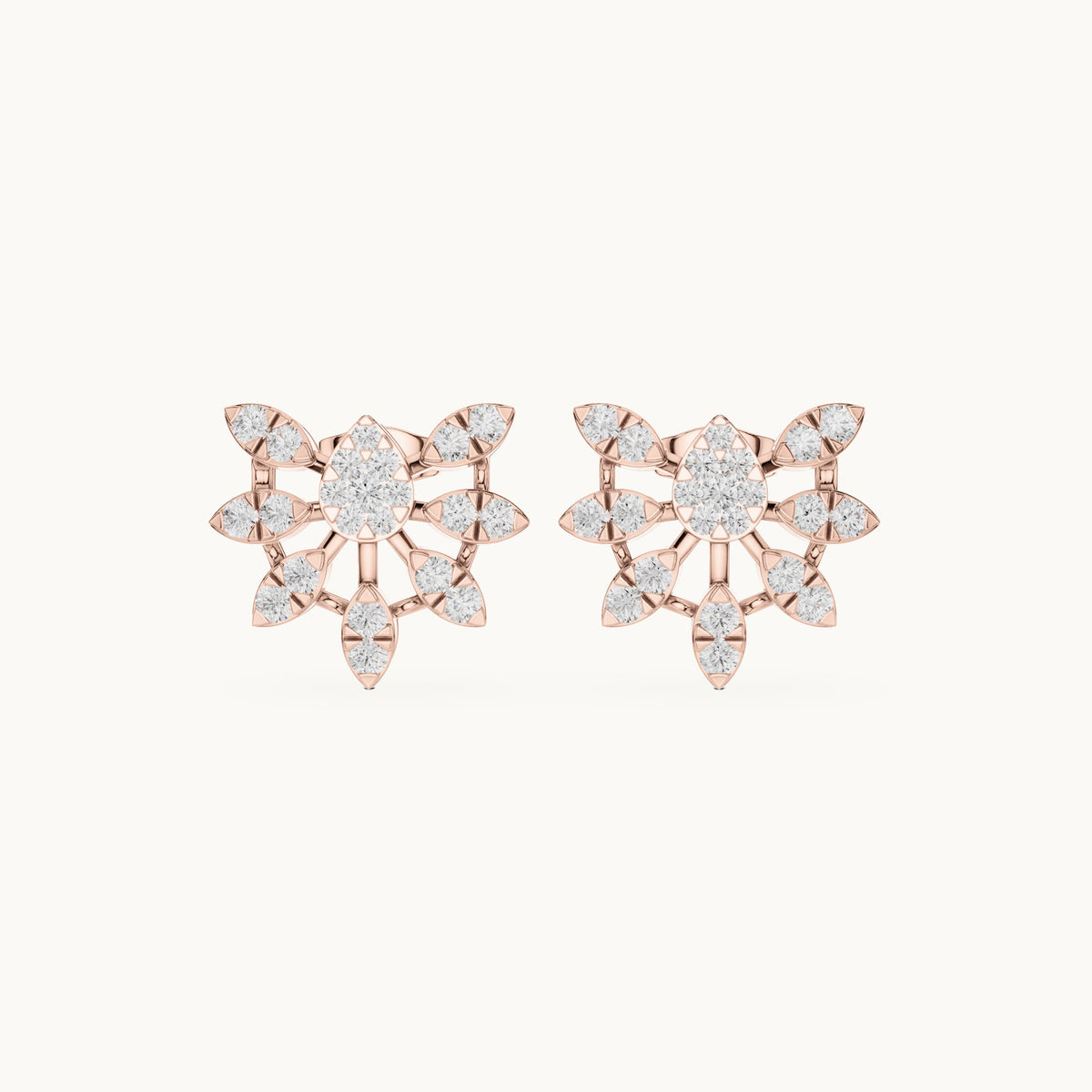 Round lab-grown diamond butterfly cluster stud earrings in rose gold, 1.28 CT TW, view 4
