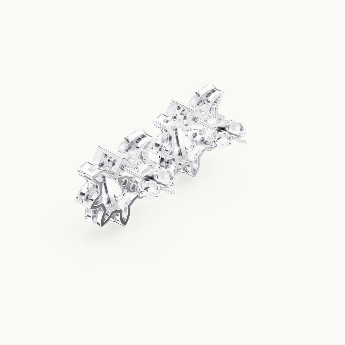 Round lab-grown diamond butterfly cluster stud earrings in white gold, 1.28 CT TW, view 2
