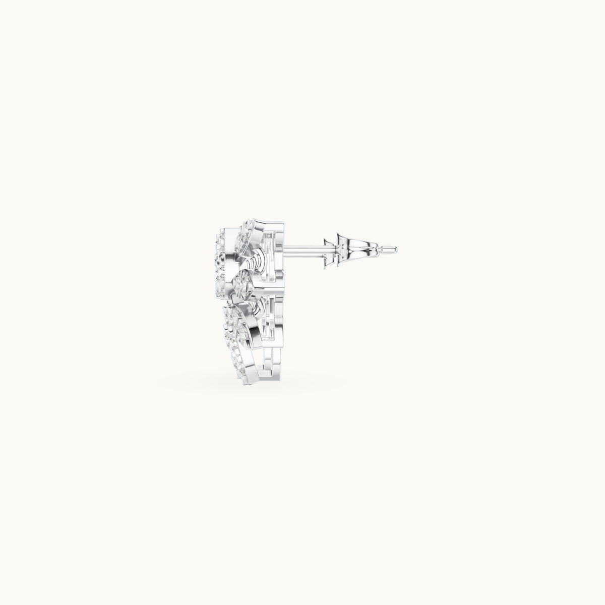 Round lab-grown diamond butterfly cluster stud earrings in white gold, 1.28 CT TW, view 3