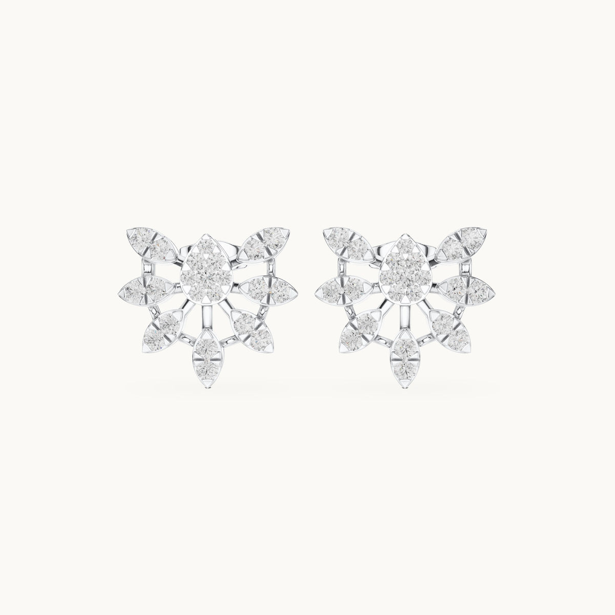 Round lab-grown diamond butterfly cluster stud earrings in white gold, 1.28 CT TW, view 4