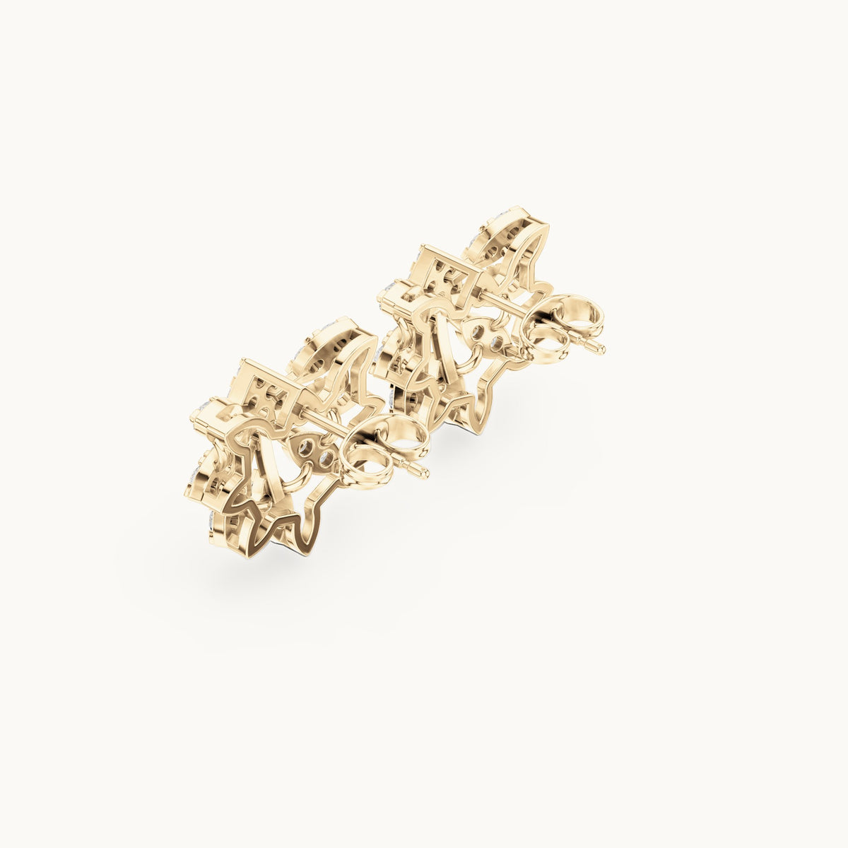 Round lab-grown diamond butterfly cluster stud earrings in yellow gold, 1.28 CT TW, view 2