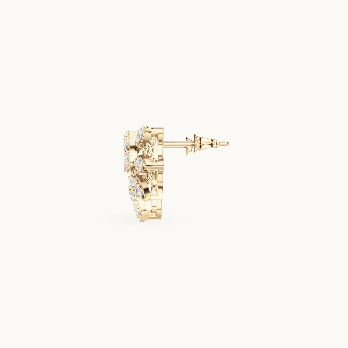 Round lab-grown diamond butterfly cluster stud earrings in yellow gold, 1.28 CT TW, view 3