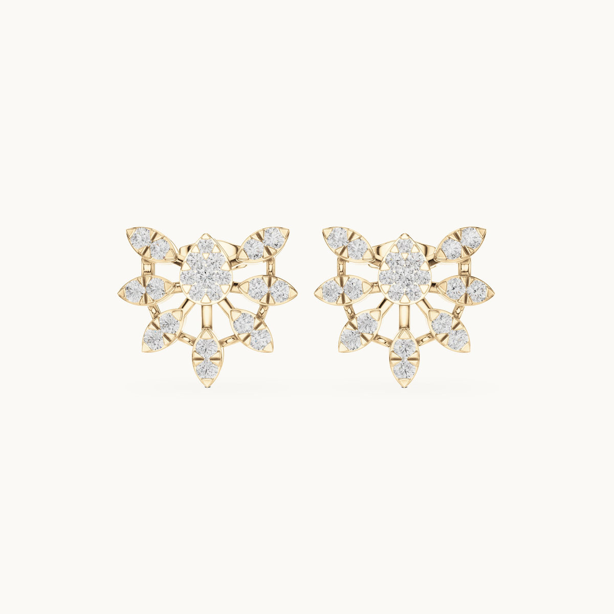 Round lab-grown diamond butterfly cluster stud earrings in yellow gold, 1.28 CT TW, view 4