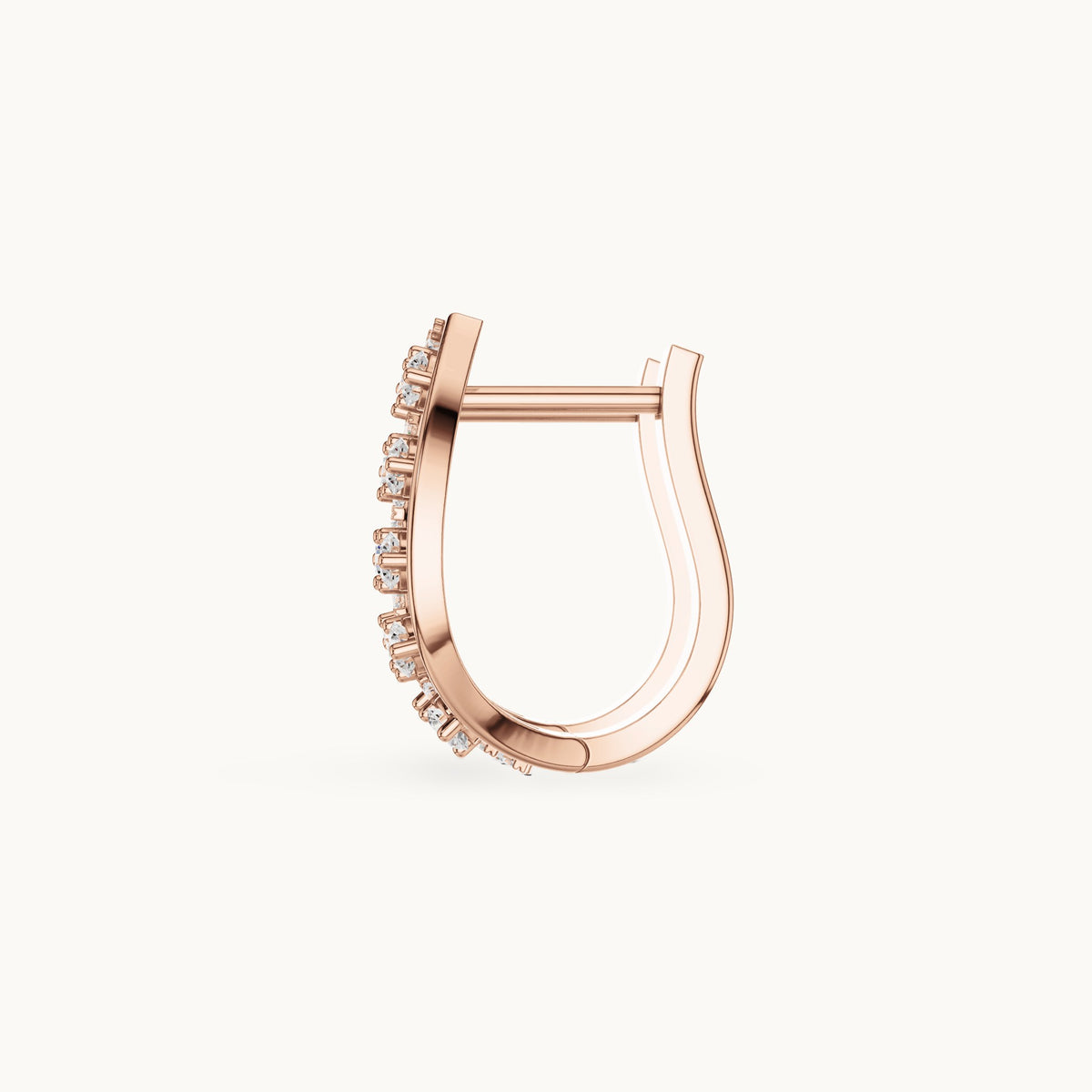 Round lab-grown diamond oval frame huggie hoop earrings in rose gold, 0.43 CT TW, view 3