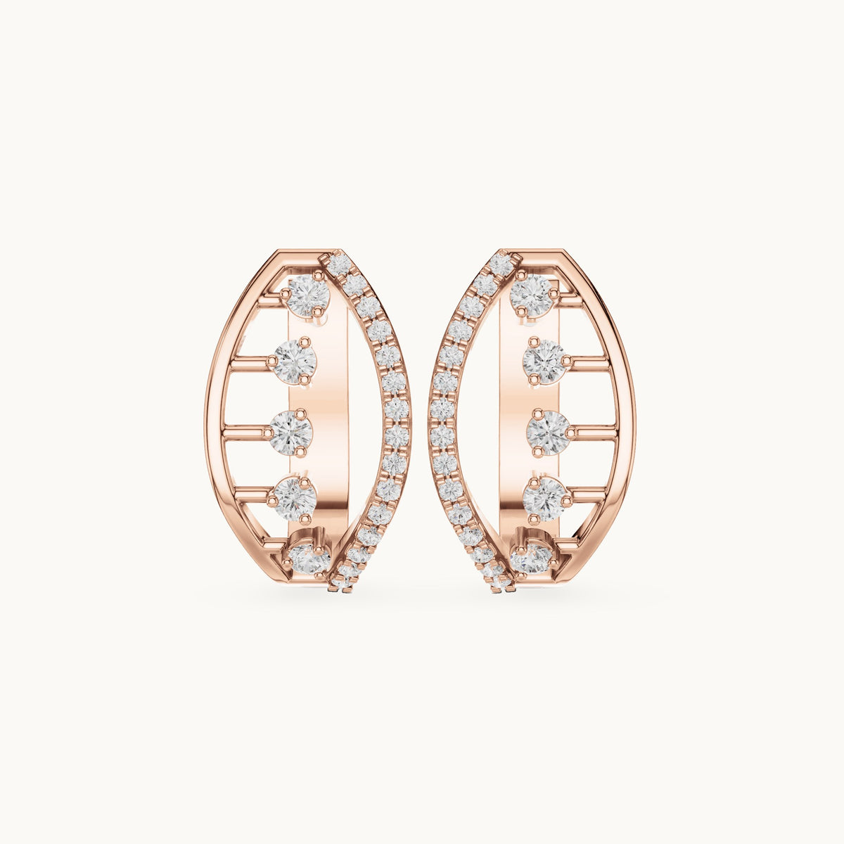 Round lab-grown diamond oval frame huggie hoop earrings in rose gold, 0.43 CT TW, view 4